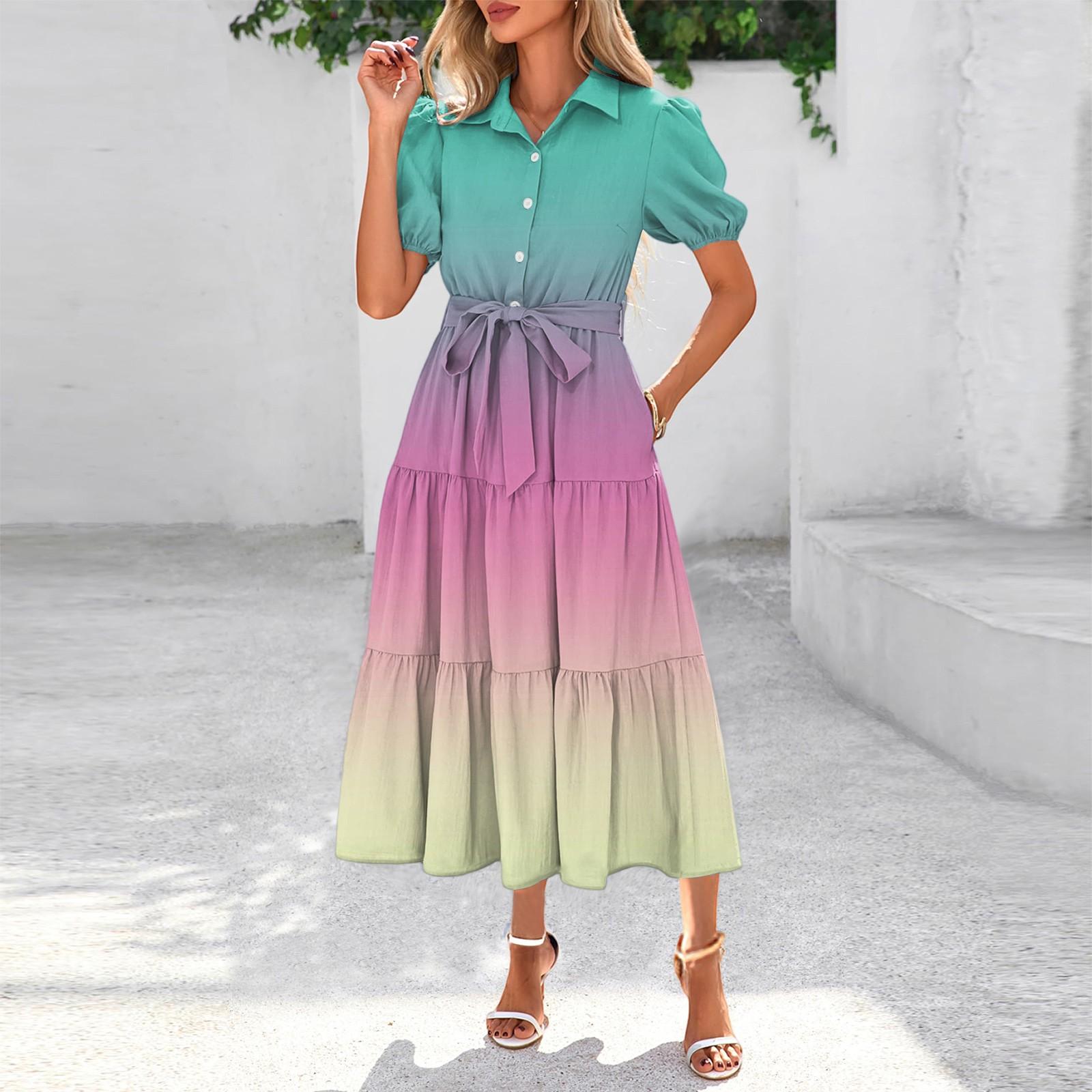 Womens Summer Dresses Short Sleeve Button Tie Waist Boho Flowy Maxi Dress XXL небо синє кольору
Womens Summer Dresses Short Sleeve Button Tie Waist Boho Flowy Maxi Dress XXL небо синє кольору