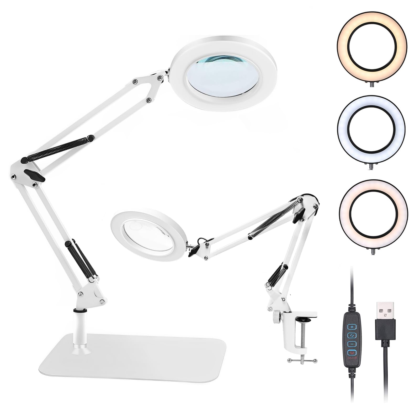GoldenRiver Magnifying Glass Stand with 10x Double Adjustable Desk 3 Color 10 Levels of LED 72 USB Photography Selfie Magnifying Glass Light, білий
GoldenRiver Magnifying Glass Stand with 10x Double Adjustable Desk 3 Color 10 Levels of LED 72 USB Photography Selfie Magnifying Glass Light, білий