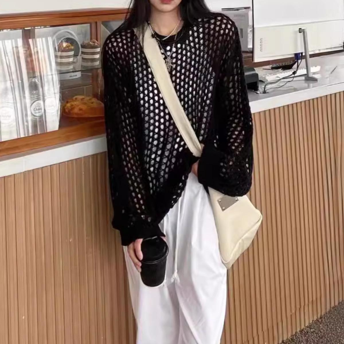 Весна и лето Новый вязаный свитер Hollow, солнцезащитный женский тонкий, свободный Niche Chic Drape с длинными рукавами Smock Tops one size чёрный
Весна и лето Новый вязаный свитер Hollow, солнцезащитный женский тонкий, свободный Niche Chic Drape с длинными рукавами Smock Tops one size чёрный