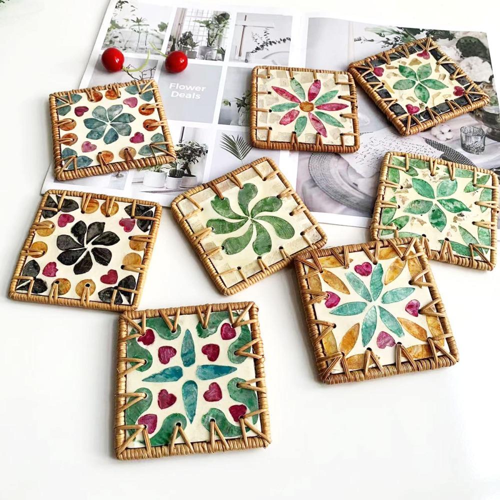 Colorful Square Rattan Shell Coaster Woven Insulation Pad Household Placemat Coffee Table random pattern
Colorful Square Rattan Shell Coaster Woven Insulation Pad Household Placemat Coffee Table random pattern