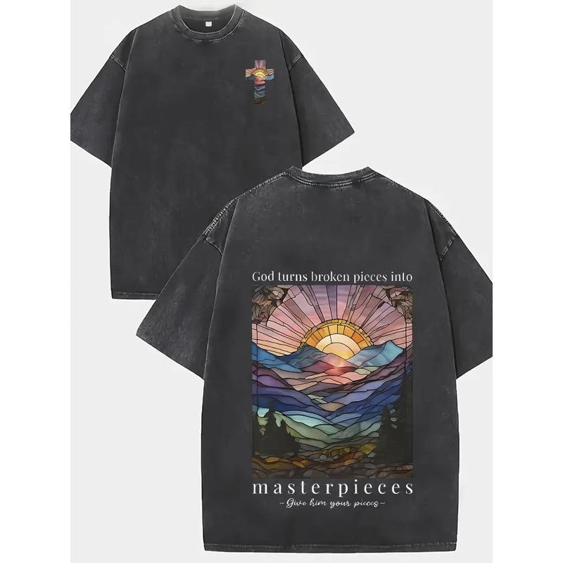 Dual-Sided Wash God S Learning Broken Piece Print T-Shirt, Regular Fit Round Neck Casual Tee with Vibrant Sunset Mountain Design 5XL чорний
Dual-Sided Wash God S Learning Broken Piece Print T-Shirt, Regular Fit Round Neck Casual Tee with Vibrant Sunset Mountain Design 5XL чорний