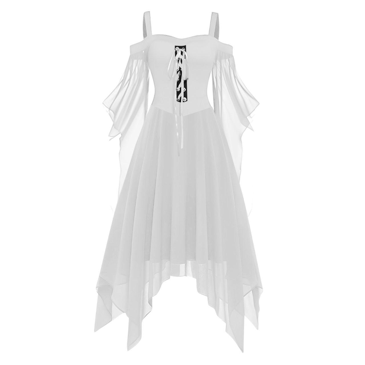 Женское повседневное платье больших размеров с открытыми плечами, однотонное шифоновое платье с рукавами-бабочками в готическом стиле XL белый
