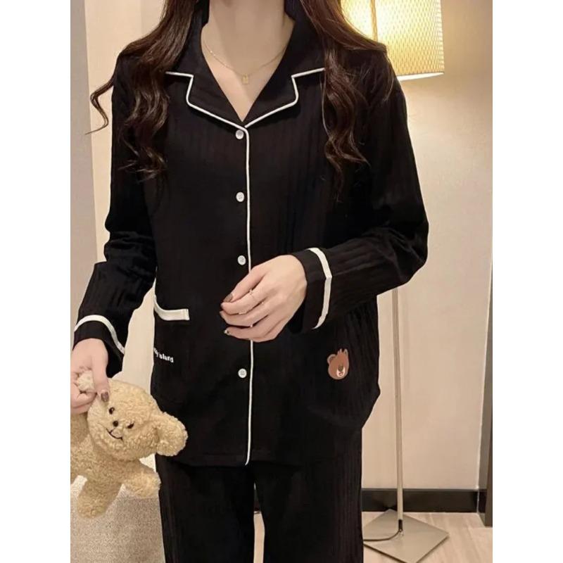 Женская весенне-осенняя пижама из двух частей, комплект с длинными рукавами и брюками, свободный размер, брюки, кардиган, тонкая домашняя одежда, хлопок с круглым вырезом freesize чёрный
Женская весенне-осенняя пижама из двух частей, комплект с длинными рукавами и брюками, свободный размер, брюки, кардиган, тонкая домашняя одежда, хлопок с круглым вырезом freesize чёрный