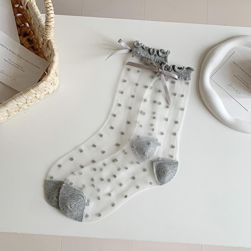 Spring and Summer Breathable Polka Dot Bow Tie Lolita Stockings, Sweet Academic Style Mid-calf Stockings, Lace Transparent Sheer Stockings 1 pair сірий
Spring and Summer Breathable Polka Dot Bow Tie Lolita Stockings, Sweet Academic Style Mid-calf Stockings, Lace Transparent Sheer Stockings 1 pair сірий