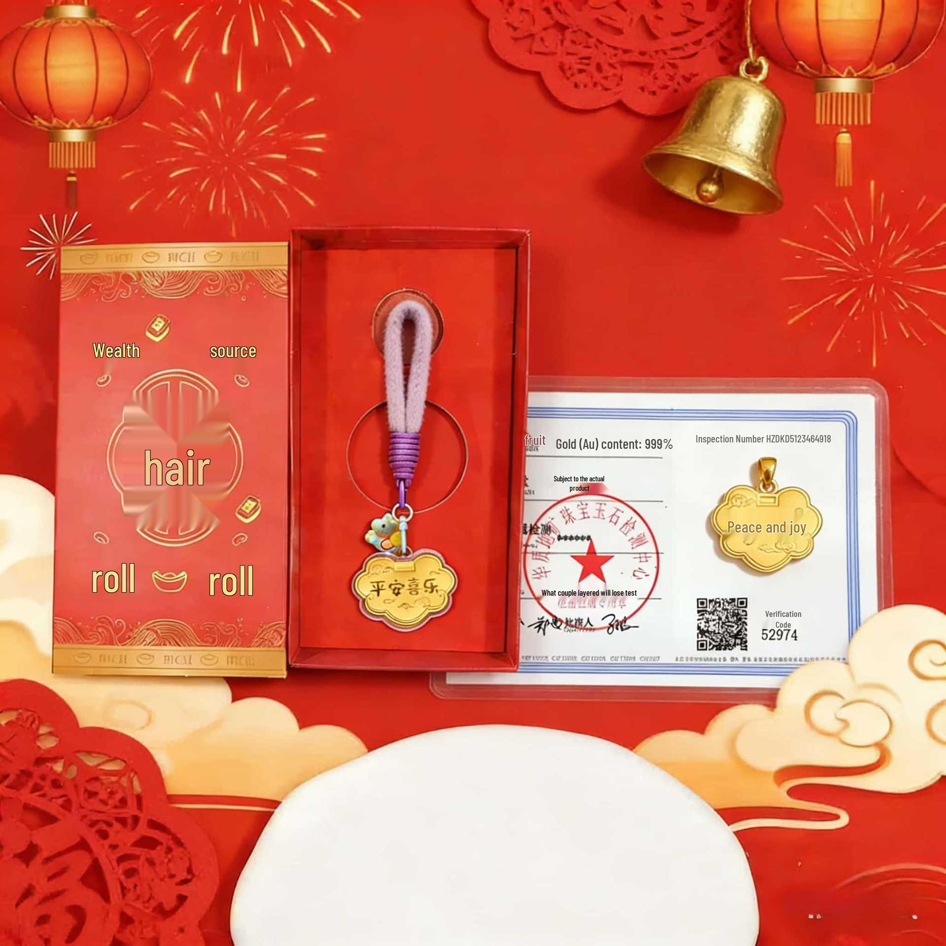 Golden Water Bay Pure Gold Keychain & Phone Lanyard - Peace and Joy Bag Pendant with Certificate
Golden Water Bay Pure Gold Keychain & Phone Lanyard - Peace and Joy Bag Pendant with Certificate