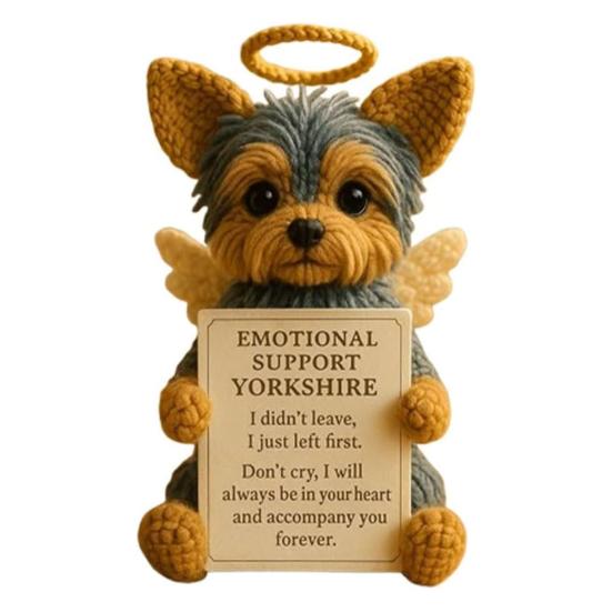 Мемориальный позитивный вязаный крючком щенок, эмоциональная поддержка, собака-ангел, ручная работа, позитивное вязание крючком, животное, собака с вдохновляющей открыткой, памятный подарок на память, сочувствие C