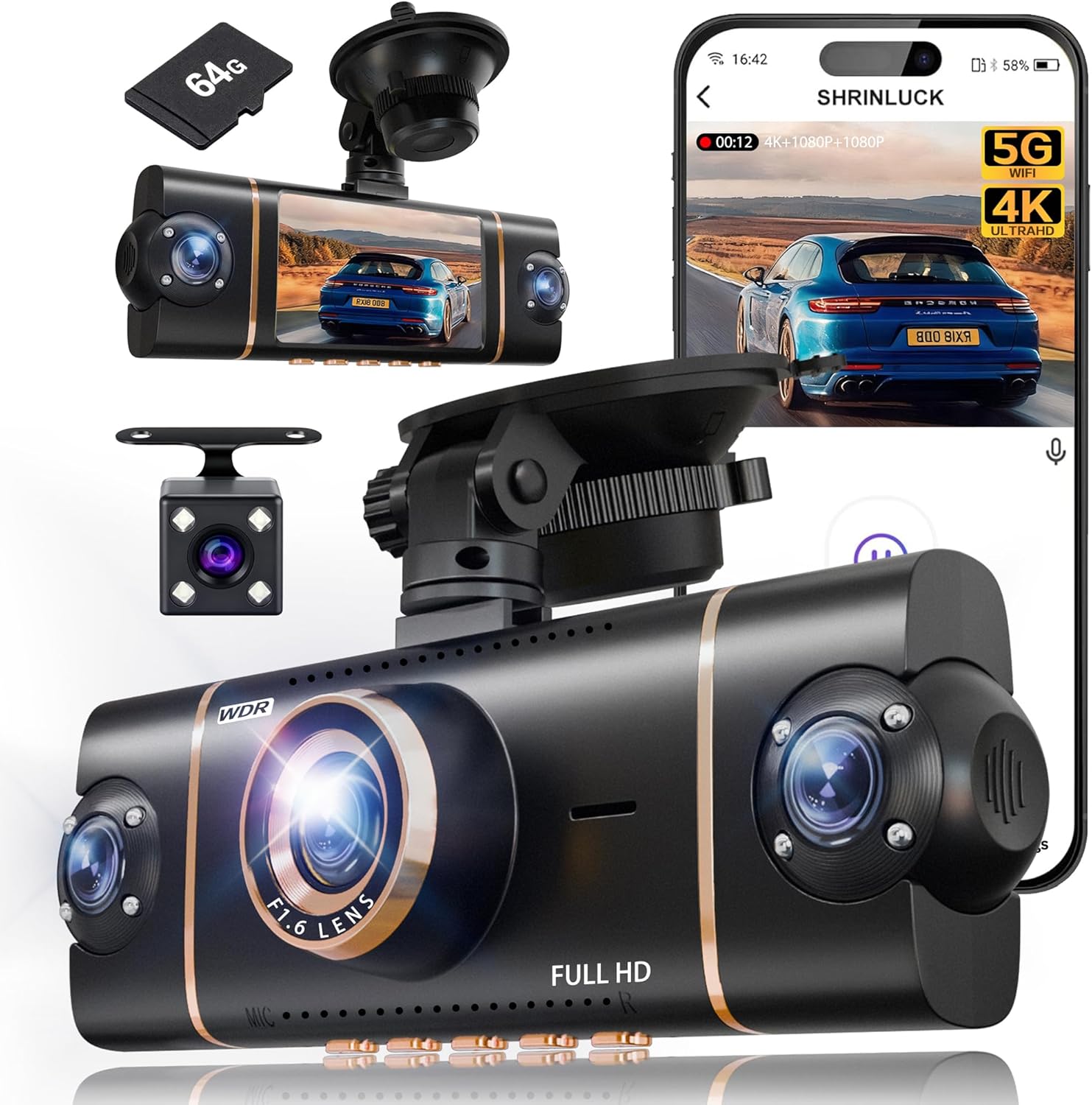 4 Channel 360° Dash Cam Front Rear Inside & Left Right,4K+1080P*3 FHD Car Camera,5GHz WiFi & App Control,8 IR Lamps Night Vision,24H Parking Mode чорний
4 Channel 360° Dash Cam Front Rear Inside & Left Right,4K+1080P*3 FHD Car Camera,5GHz WiFi & App Control,8 IR Lamps Night Vision,24H Parking Mode чорний