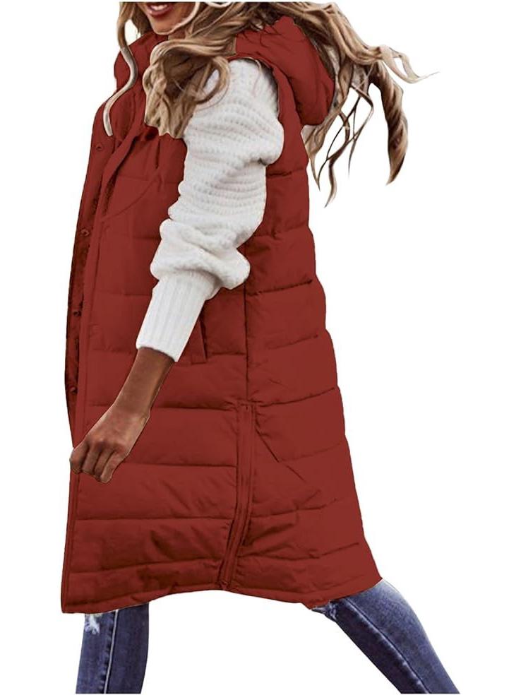 Нова Європейська та Американська Мода: Жіночий бавовняний жилет однотонний з капюшоном, приталений, без рукавів, середньої довжини S вина червоного кольору
Нова Європейська та Американська Мода: Жіночий бавовняний жилет однотонний з капюшоном, приталений, без рукавів, середньої довжини S вина червоного кольору