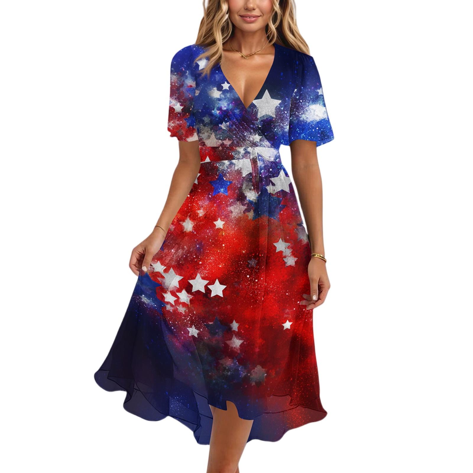 Women’s Casual V Neck Short Sleeve Dress with Star and Stripe Print Loose Fit Midi Length Comfortable Material Suitable for Daily Wear M
Women’s Casual V Neck Short Sleeve Dress with Star and Stripe Print Loose Fit Midi Length Comfortable Material Suitable for Daily Wear M