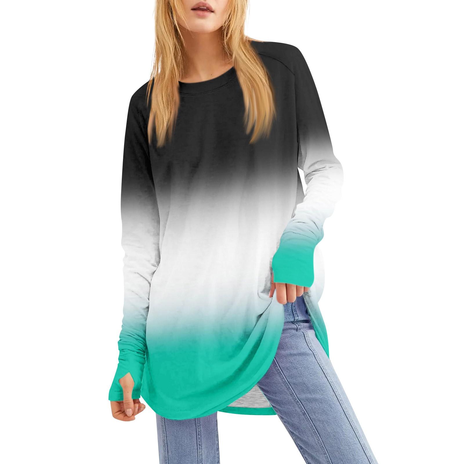 Женская свободная футболка с круглым вырезом и длинным рукавом средней длины с принтом, топ с дырявым большим пальцем M циан
Женская свободная футболка с круглым вырезом и длинным рукавом средней длины с принтом, топ с дырявым большим пальцем M циан