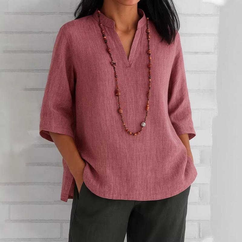 blue linen blend stand collar split neck three quarter sleeve blouse for women S червоний
blue linen blend stand collar split neck three quarter sleeve blouse for women S червоний