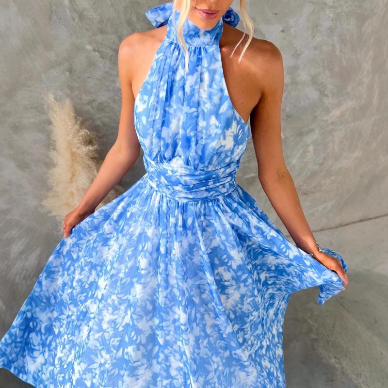 2026 Summer Sleeveless Printed Halter Backless Dress - European & American Holiday Style for Women XL синій
2026 Summer Sleeveless Printed Halter Backless Dress - European & American Holiday Style for Women XL синій