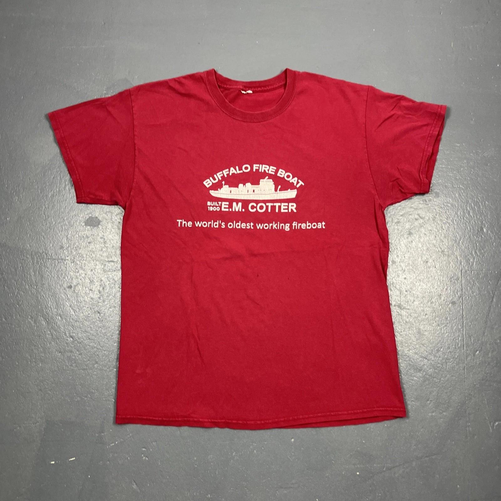 Vintage E.M. Cotter Buffalo Fire Boat Graphic Tshirt Red Dbl Sided Large VTG S
Vintage E.M. Cotter Buffalo Fire Boat Graphic Tshirt Red Dbl Sided Large VTG S