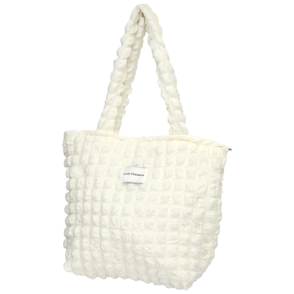 Quilted tote bag with shoulder and hand strap, zipper closure, large capacity, perfect for shopping and travel (white)
Quilted tote bag with shoulder and hand strap, zipper closure, large capacity, perfect for shopping and travel (white)