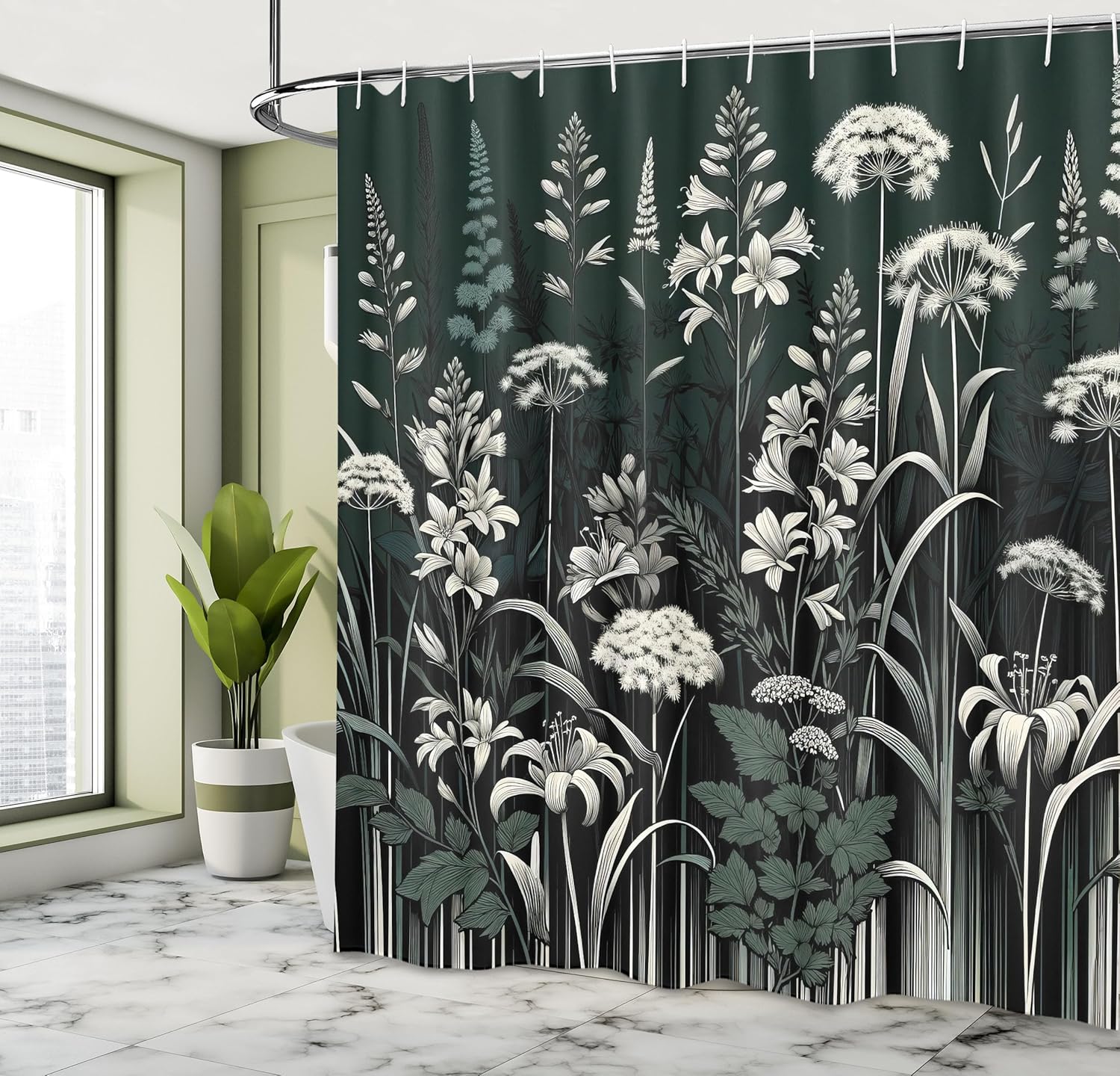 Dark Green Shower Curtain, Vintage Botanical Wildflowers Meadow Art Design of Flowers and Leaves, Cloth Fabric Bathroo 90x180cm
Dark Green Shower Curtain, Vintage Botanical Wildflowers Meadow Art Design of Flowers and Leaves, Cloth Fabric Bathroo 90x180cm