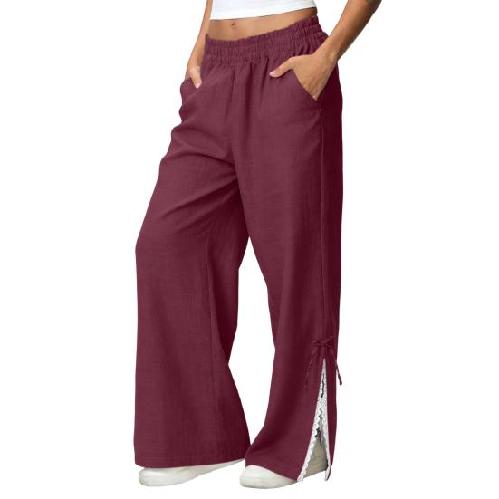 Women Pants Elastic Mid-rise Pure Color Loose Fit Trousers with Pockets Opening Leg Lace M вина червоного кольору
Women Pants Elastic Mid-rise Pure Color Loose Fit Trousers with Pockets Opening Leg Lace M вина червоного кольору