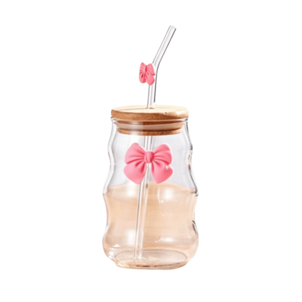Bow-Knot Striped Glass Cup With Straw Juice Cup Good-looking Glass Cup with Lid Office Flat Cup
Bow-Knot Striped Glass Cup With Straw Juice Cup Good-looking Glass Cup with Lid Office Flat Cup