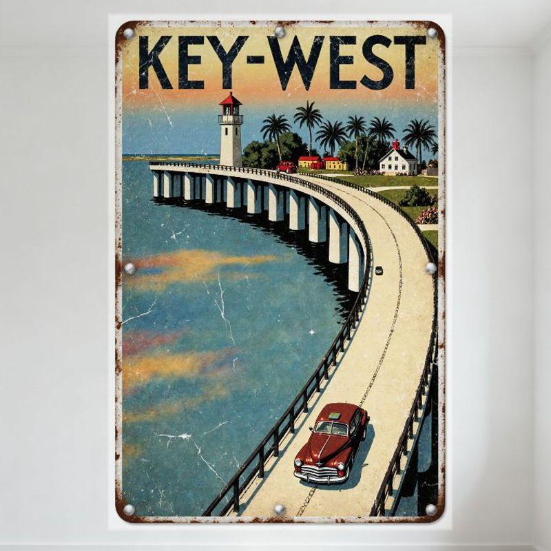 Vintage Key West Tropical Coastal Metal Tin Sign Retro Travel Poster with Lighthouse Classic Car Bridge Scenic Illustration for 20x30cm(7.8x11.8inch)
Vintage Key West Tropical Coastal Metal Tin Sign Retro Travel Poster with Lighthouse Classic Car Bridge Scenic Illustration for 20x30cm(7.8x11.8inch)