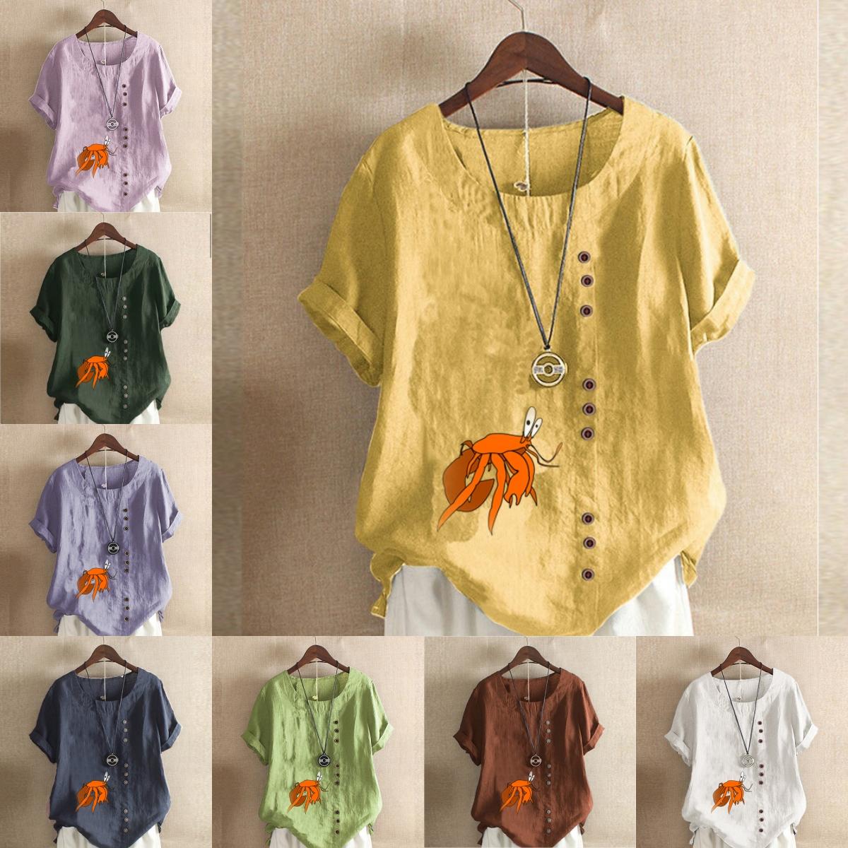 Women s Fashion Crab Prined Round Neck Short Sleeve T-shirt Casual Cotton Linen Graphic Shirt Leisure Loose Summer Blouse Tops S рожевий
Women s Fashion Crab Prined Round Neck Short Sleeve T-shirt Casual Cotton Linen Graphic Shirt Leisure Loose Summer Blouse Tops S рожевий
