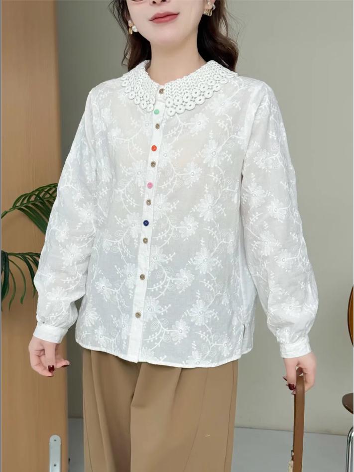 Women s Mori Girl Style Embroidered White Long-Sleeve Shirt with Hollowed Collar & Colorful Buttons - Slimming & Versatile Design One Size білий
Women s Mori Girl Style Embroidered White Long-Sleeve Shirt with Hollowed Collar & Colorful Buttons - Slimming & Versatile Design One Size білий