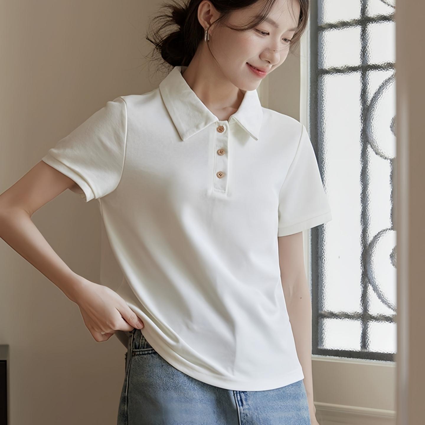 Summer simple solid t shirts Women‘s polo collar Short-sleeve student white T-shirt casual loose Elastic y2k Tops women clothes S
Summer simple solid t shirts Women‘s polo collar Short-sleeve student white T-shirt casual loose Elastic y2k Tops women clothes S