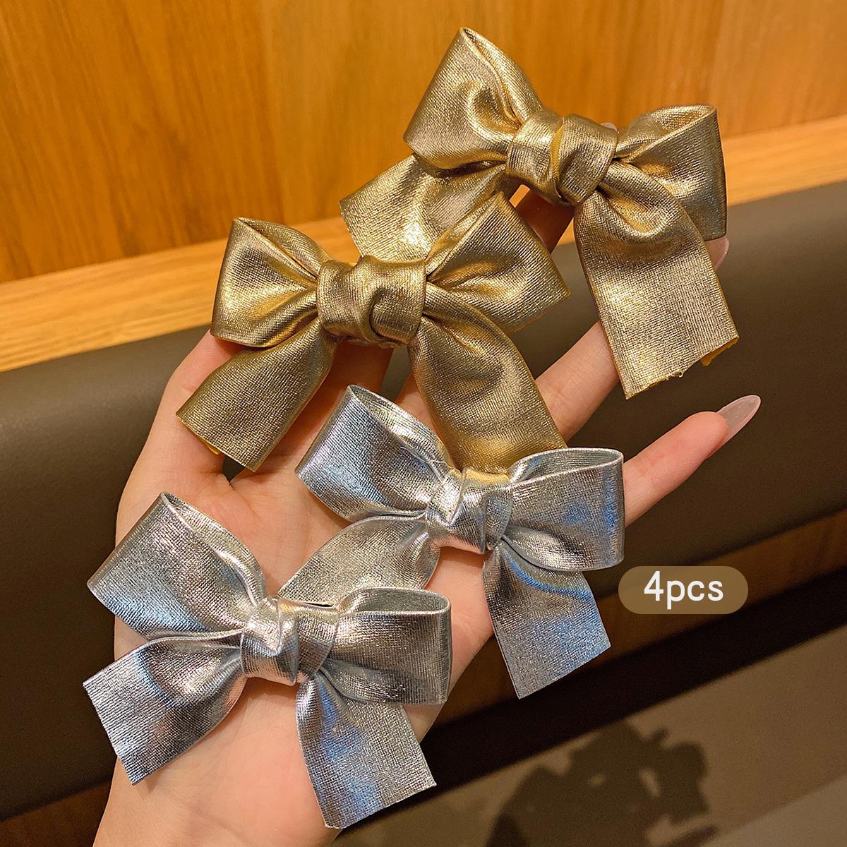 4 gold and silver bow hair clips, Korean style hair accessories suitable for daily use
4 gold and silver bow hair clips, Korean style hair accessories suitable for daily use
