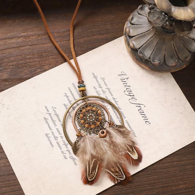 Богемное Винтажное Ожерелье с Перьями Экзотическая Кисточка Длинная Цепочка для Свитера Нишевые Аксессуары для Отпуска Женские