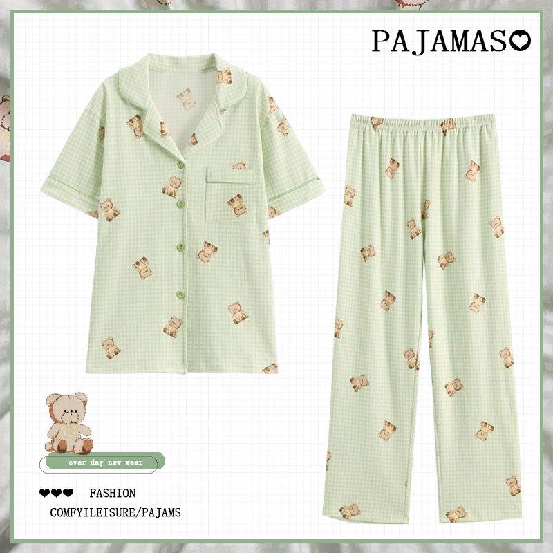 Summer Pajamas Female Cartoon Bear Cardigan Cotton Short-Sleeved Trousers Soft Skin-Friendly Student Loungewear Two-Piece Set M
Summer Pajamas Female Cartoon Bear Cardigan Cotton Short-Sleeved Trousers Soft Skin-Friendly Student Loungewear Two-Piece Set M