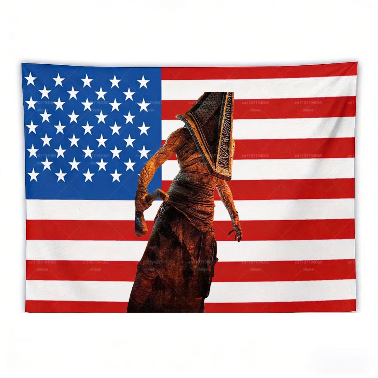 Silent Hill Pyramid Head American Flag Tapestry Horror Game Wall Hanging for Bedroom Living Room Decor 74x94cm(29x37in)
Silent Hill Pyramid Head American Flag Tapestry Horror Game Wall Hanging for Bedroom Living Room Decor 74x94cm(29x37in)