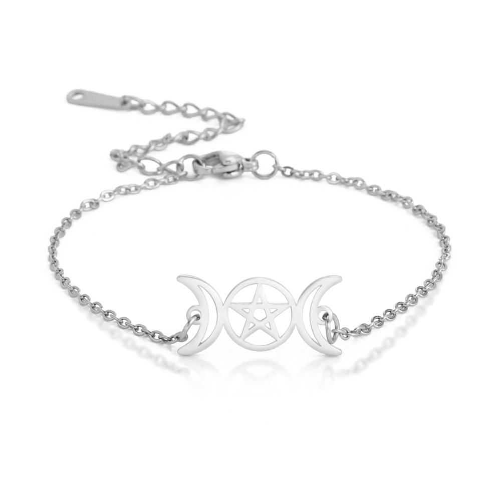 Wicca Witch Triple Moon Goddess Bracelets for Women Stainless Steel Pentagram Charm Bracelet Magic Pentacle Jewelry Gift
Wicca Witch Triple Moon Goddess Bracelets for Women Stainless Steel Pentagram Charm Bracelet Magic Pentacle Jewelry Gift