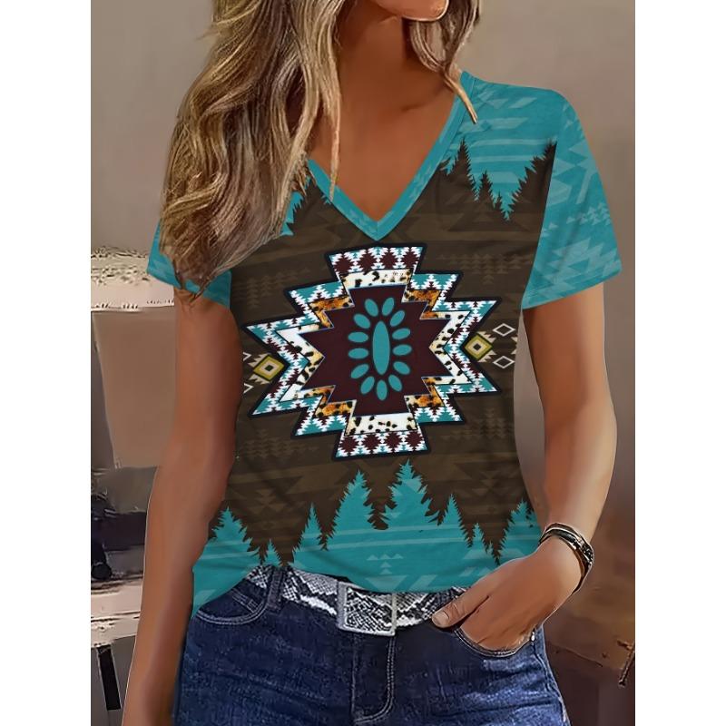 Aztec Geometric Western Ethnic Vintage All-Over Print Breathable Printed V-Neck Short Sleeve T-Shirt, Casual Shirt S
Aztec Geometric Western Ethnic Vintage All-Over Print Breathable Printed V-Neck Short Sleeve T-Shirt, Casual Shirt S