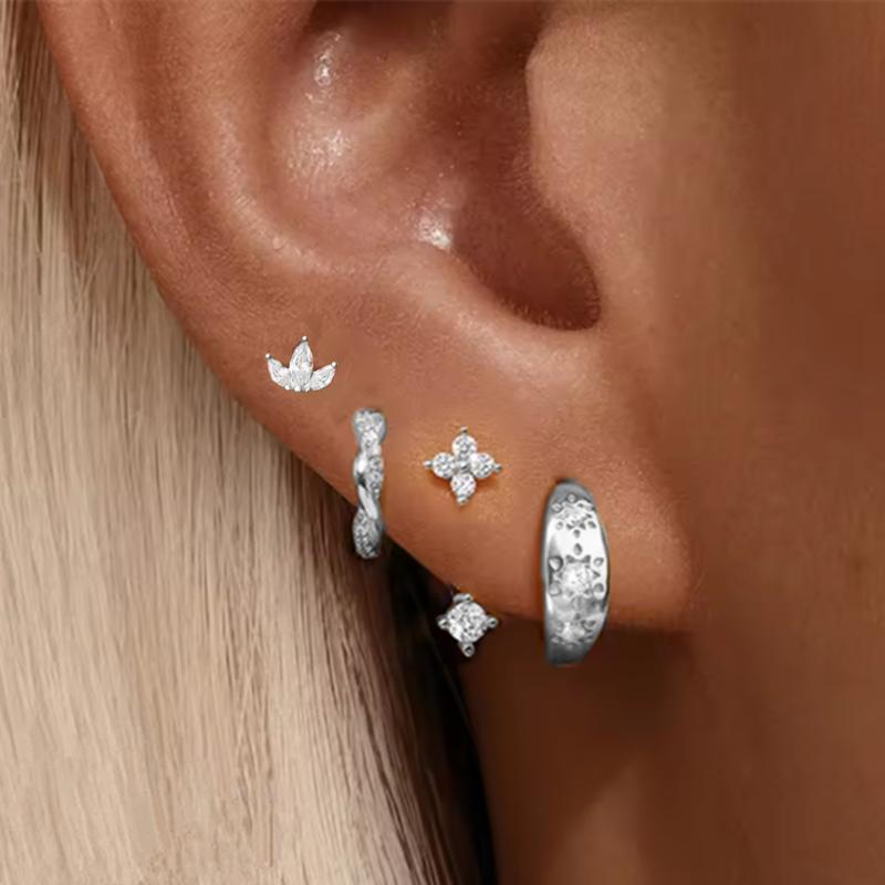 4PCS Fashion Stainless Steel Zirconia Star Huggie Hoop Earrings Set for Women Curious Pendant Flower Ear Stud Piercing Jewelry
4PCS Fashion Stainless Steel Zirconia Star Huggie Hoop Earrings Set for Women Curious Pendant Flower Ear Stud Piercing Jewelry