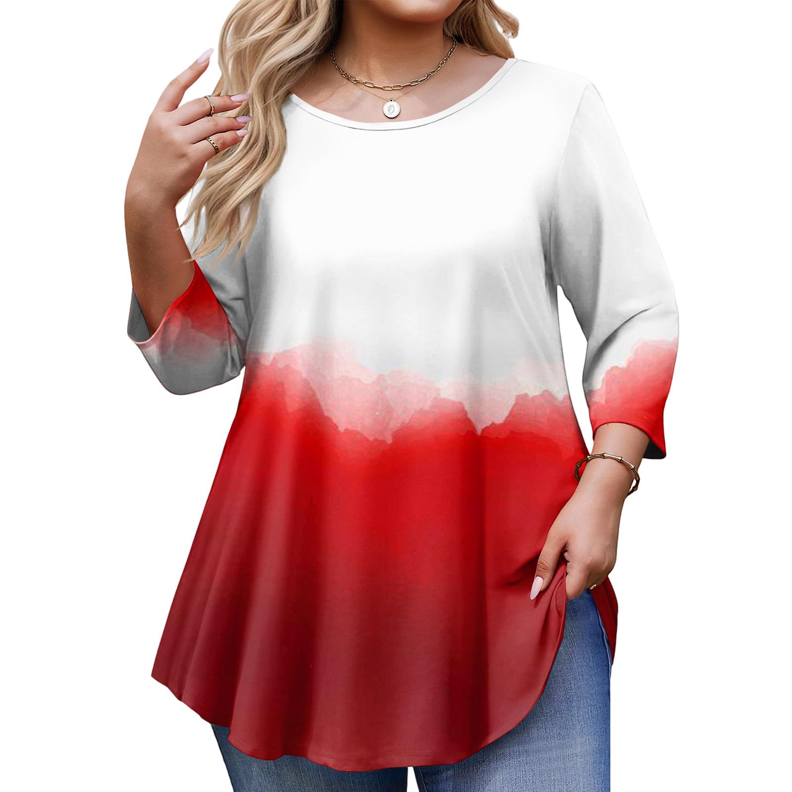 Ladies Gradient Printed Plus Size 3/4 Sleeve Curved Hem Round Neck Fashionable Top XL червоний
Ladies Gradient Printed Plus Size 3/4 Sleeve Curved Hem Round Neck Fashionable Top XL червоний