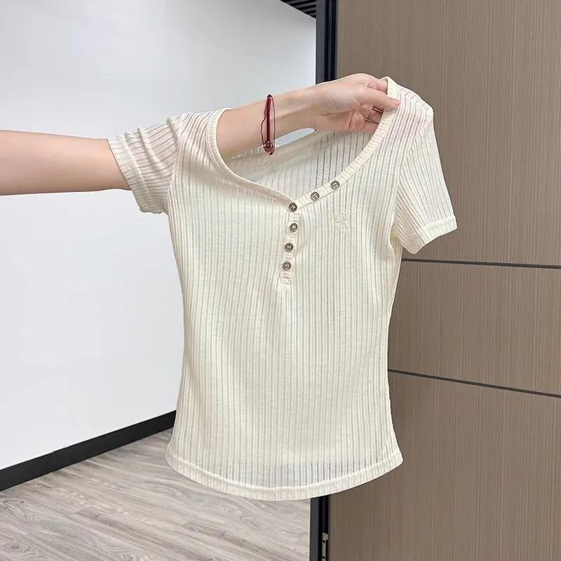 Women Summer Gray Henley Neck Ribbed T Shirt Curved Hem Top S білий
Women Summer Gray Henley Neck Ribbed T Shirt Curved Hem Top S білий