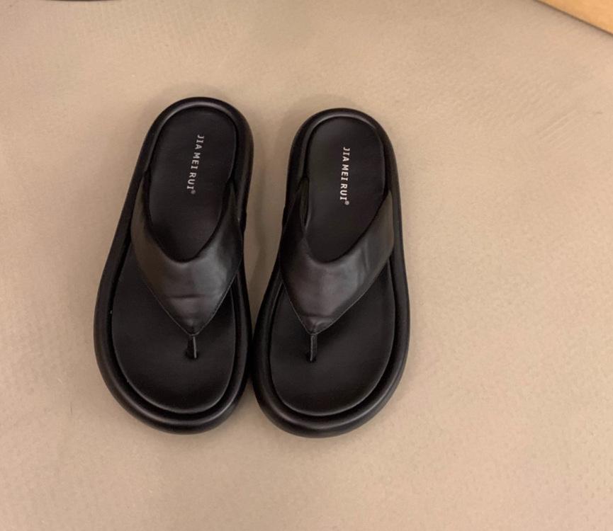 Шлепанцы на толстой подошве женские туфли носить 2025 новый летний мягкая подошва шлепающие сандалии пляжные сандалии 35 чёрный