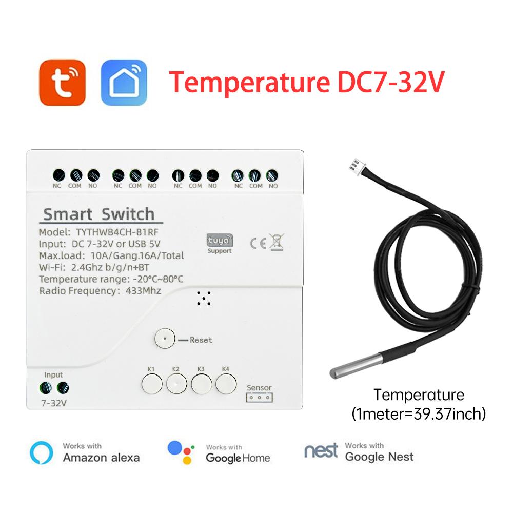 Tuya Smart 7-32V WiFi 4-канальное реле с датчиком температуры и влажности, пассивный переключатель с сухим контактом, совместимо с RF433, Alexa, Алиса
Tuya Smart 7-32V WiFi 4-канальное реле с датчиком температуры и влажности, пассивный переключатель с сухим контактом, совместимо с RF433, Alexa, Алиса