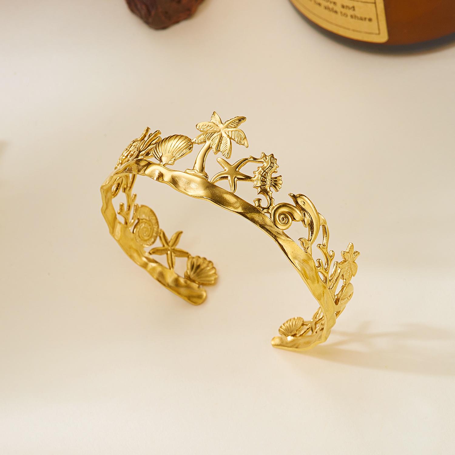 Stainless Steel Vintage Exaggerated Wide Cuff Bangle for Women Gold Color Starfish Shell Geometric Bracelet Beach Party Jewelry
Stainless Steel Vintage Exaggerated Wide Cuff Bangle for Women Gold Color Starfish Shell Geometric Bracelet Beach Party Jewelry