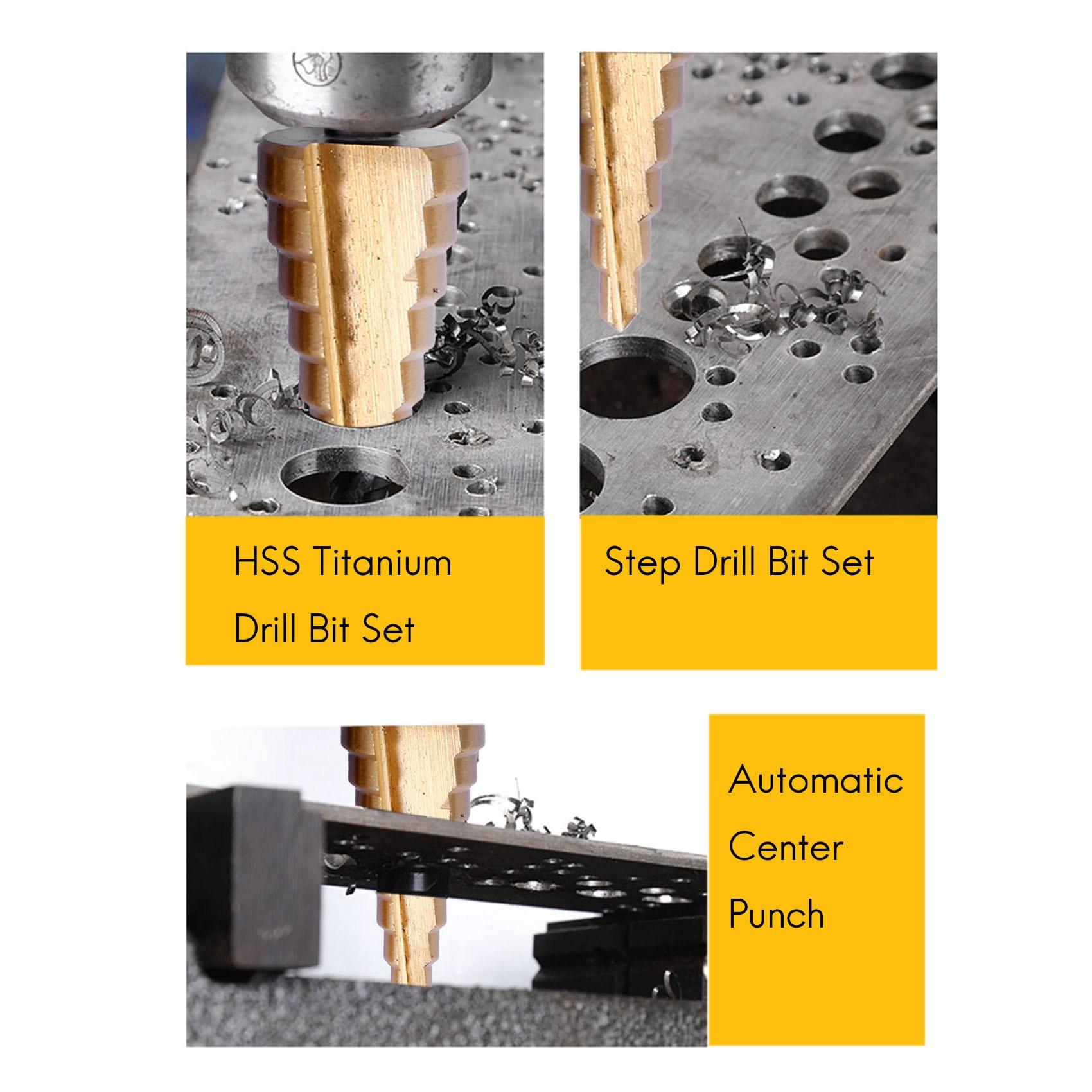 BHBL 3 pcs HSS Titanium Step Drill Bit Set & 1 pcs Automatic Center Punch China Mainland
BHBL 3 pcs HSS Titanium Step Drill Bit Set & 1 pcs Automatic Center Punch China Mainland