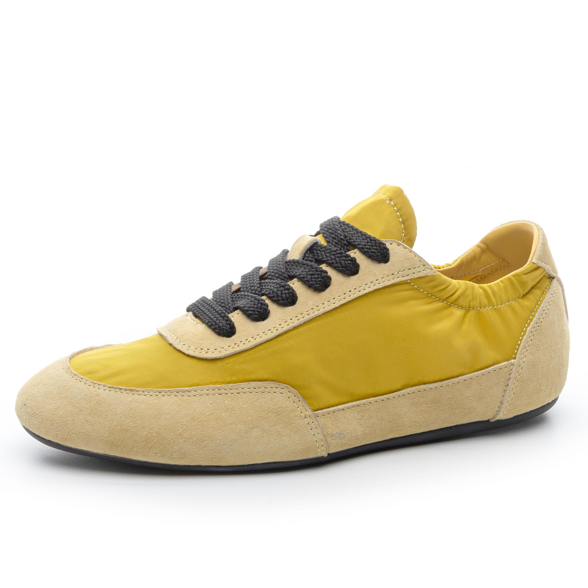 Натуральная кожа 2025 новый плоский для Pr дома немецкие тренировочные туфли удобная повседневная обувь на шнуровке сочетание цветов обувь Форреста Гампа женская спортивная 40 жёлтый