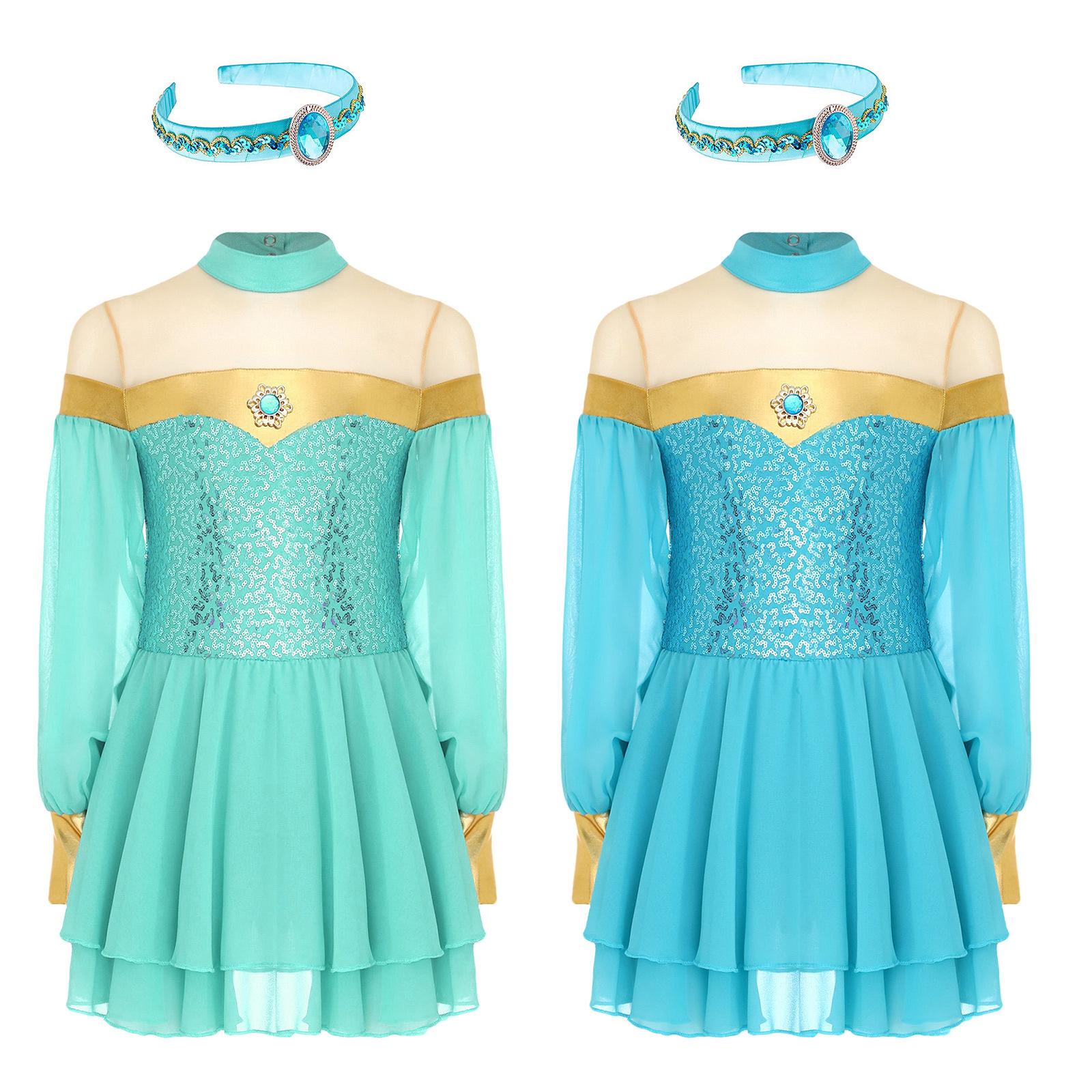 Girls Arabian Princess Costume Lantern Sleeve Gemstone Sequin Patchwork Tulle Dress with Hair Hoop for Halloween Party 5-6 Years м ята зелений колір
Girls Arabian Princess Costume Lantern Sleeve Gemstone Sequin Patchwork Tulle Dress with Hair Hoop for Halloween Party 5-6 Years м ята зелений колір