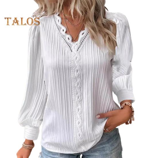 Женская рубашка с v-образным вырезом и кружевной отделкой, пуловер с длинными рукавами, однотонный топ свободного покроя с кружевным декором M белый
Женская рубашка с v-образным вырезом и кружевной отделкой, пуловер с длинными рукавами, однотонный топ свободного покроя с кружевным декором M белый