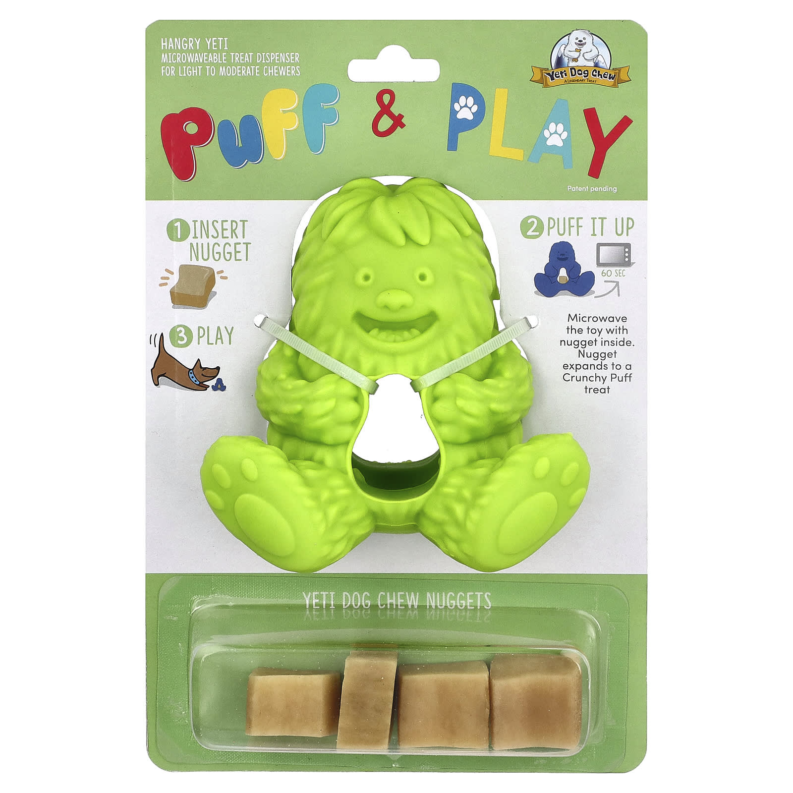 Yeti Dog Chew, Puff & Play, Treat Dispenser, Yeti Dog Chew Nuggets, Green, 4 Nuggets, 1 Dispenser
Yeti Dog Chew, Puff & Play, Treat Dispenser, Yeti Dog Chew Nuggets, Green, 4 Nuggets, 1 Dispenser
