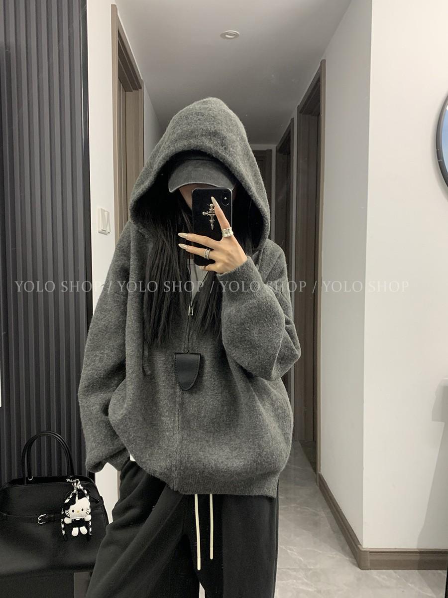 Korean Casual Loose-Fit Hooded Zip-Up Cardigan for Women One Size темно-сірий
Korean Casual Loose-Fit Hooded Zip-Up Cardigan for Women One Size темно-сірий