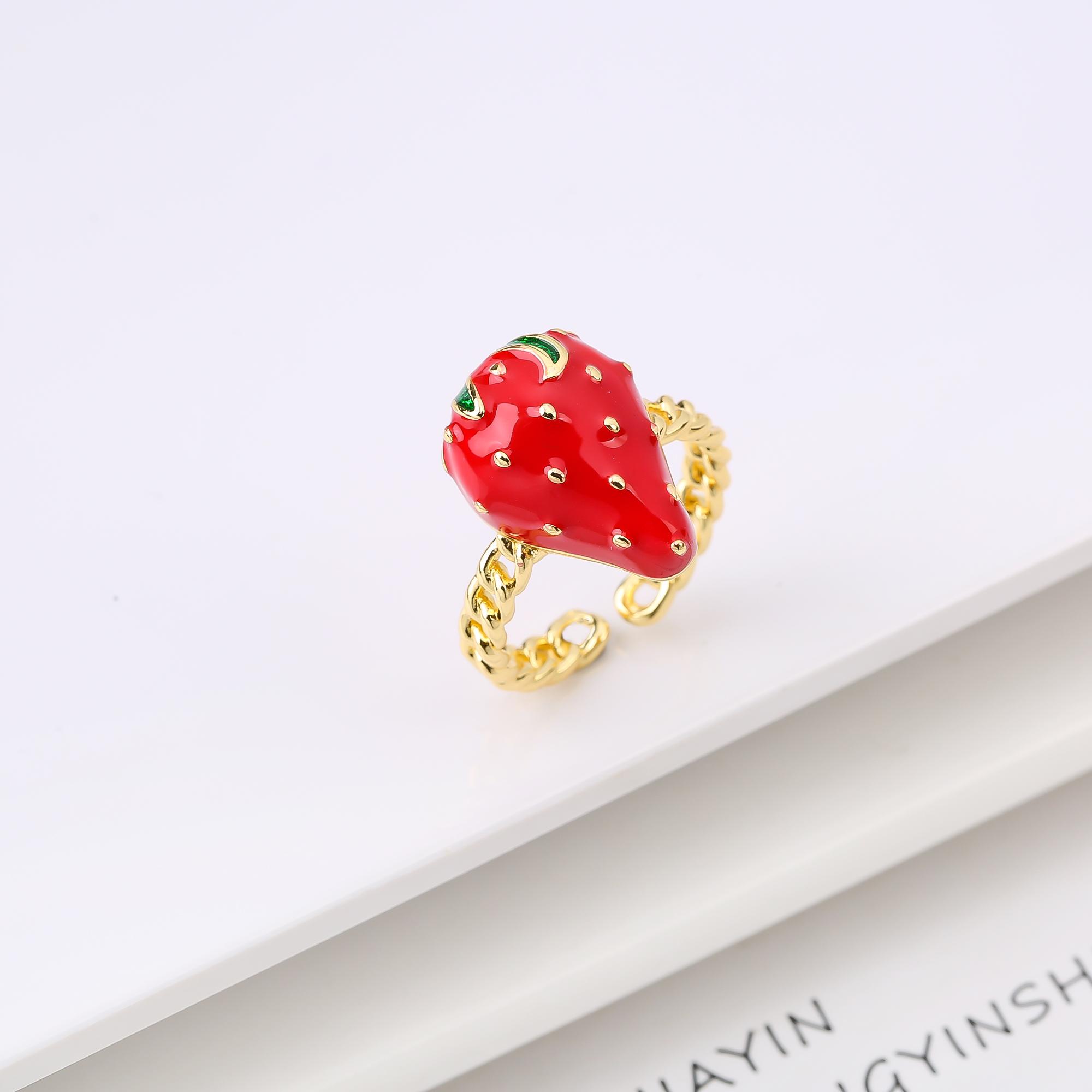 New Creative Copper Oil Drop Red Strawberry Zirconia Ring Charm For Woman Girl Vacation Casual Zircon Accessories Adjustable resizable
New Creative Copper Oil Drop Red Strawberry Zirconia Ring Charm For Woman Girl Vacation Casual Zircon Accessories Adjustable resizable