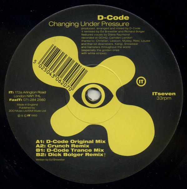 12inch Record D-CODE - Changing Under Pressure ITseven IT 1993 UK Dance & Electronica Used
12inch Record D-CODE - Changing Under Pressure ITseven IT 1993 UK Dance & Electronica Used