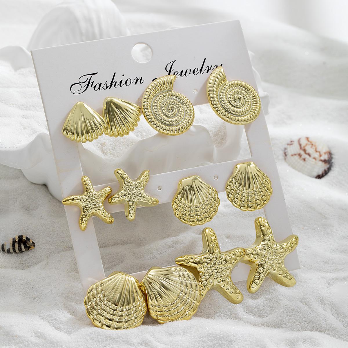 6 Pairs of Ocean-Style Shell and Starfish Stud Earrings, Retro Gold with Niche Design Sense
6 Pairs of Ocean-Style Shell and Starfish Stud Earrings, Retro Gold with Niche Design Sense