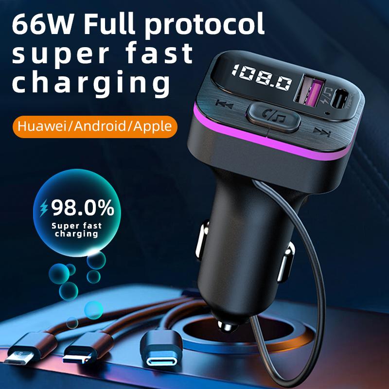 CS3 USB+USB-C 66W Car Charger MP3 Player Bluetooth-compatible FM Transmitter Car Charger with 3 Charging Cables
CS3 USB+USB-C 66W Car Charger MP3 Player Bluetooth-compatible FM Transmitter Car Charger with 3 Charging Cables