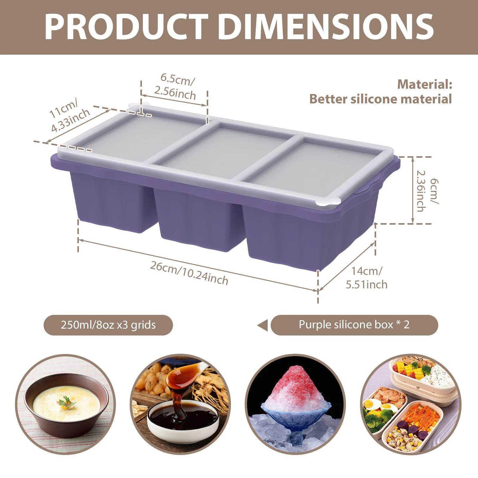 2Pcs 3 Grid Silicone Freezer Tray Food Freezer Container with Lid Soup Reusable Sauce Cube Mold Kitchen Accessories 1 Cup/250 ml
2Pcs 3 Grid Silicone Freezer Tray Food Freezer Container with Lid Soup Reusable Sauce Cube Mold Kitchen Accessories 1 Cup/250 ml
