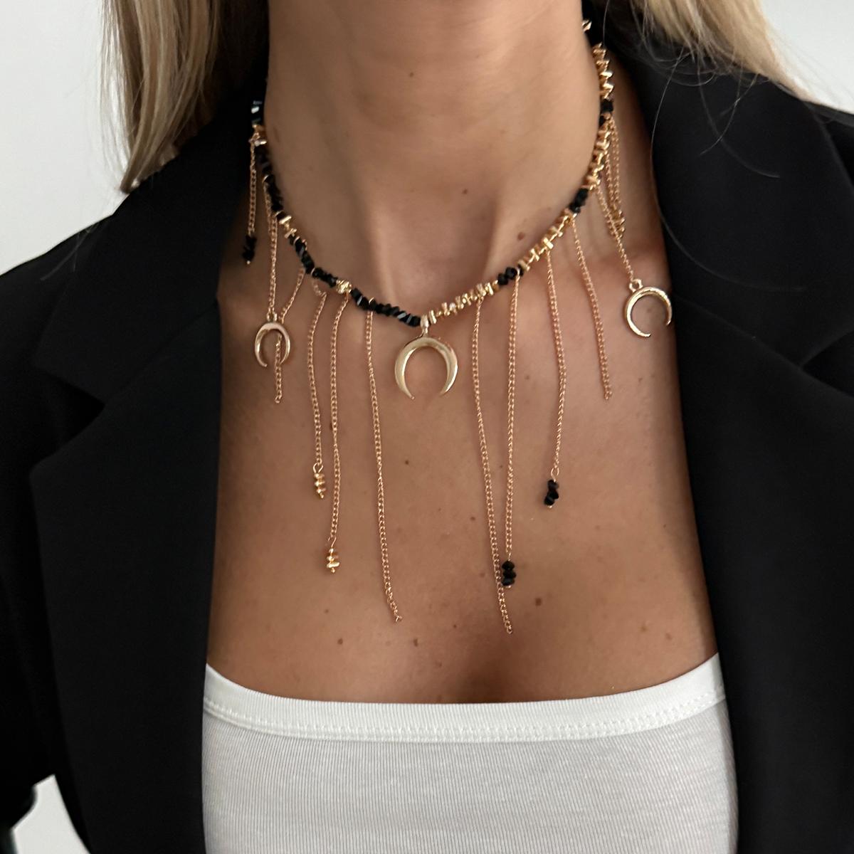 Salircon Trendy Vintage Crescent Crystal Tassel Pendant Necklace for Women Boho Irregular CCB Beaded Clavicle Chain Jewelry Gift
Salircon Trendy Vintage Crescent Crystal Tassel Pendant Necklace for Women Boho Irregular CCB Beaded Clavicle Chain Jewelry Gift