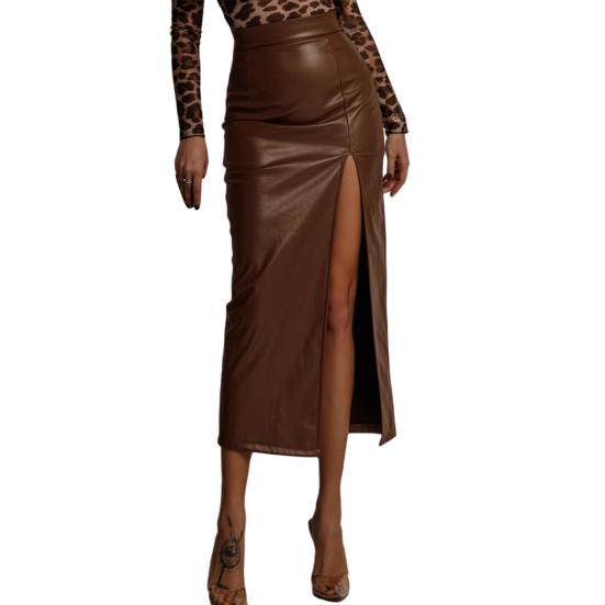 Midi Skirt High Waist Artificial Leather Hip Skirt with Slit Design Pure Color Slimming Fit Office Lady Skirt Work Leisure Daily Wear S дубильна кора
Midi Skirt High Waist Artificial Leather Hip Skirt with Slit Design Pure Color Slimming Fit Office Lady Skirt Work Leisure Daily Wear S дубильна кора
